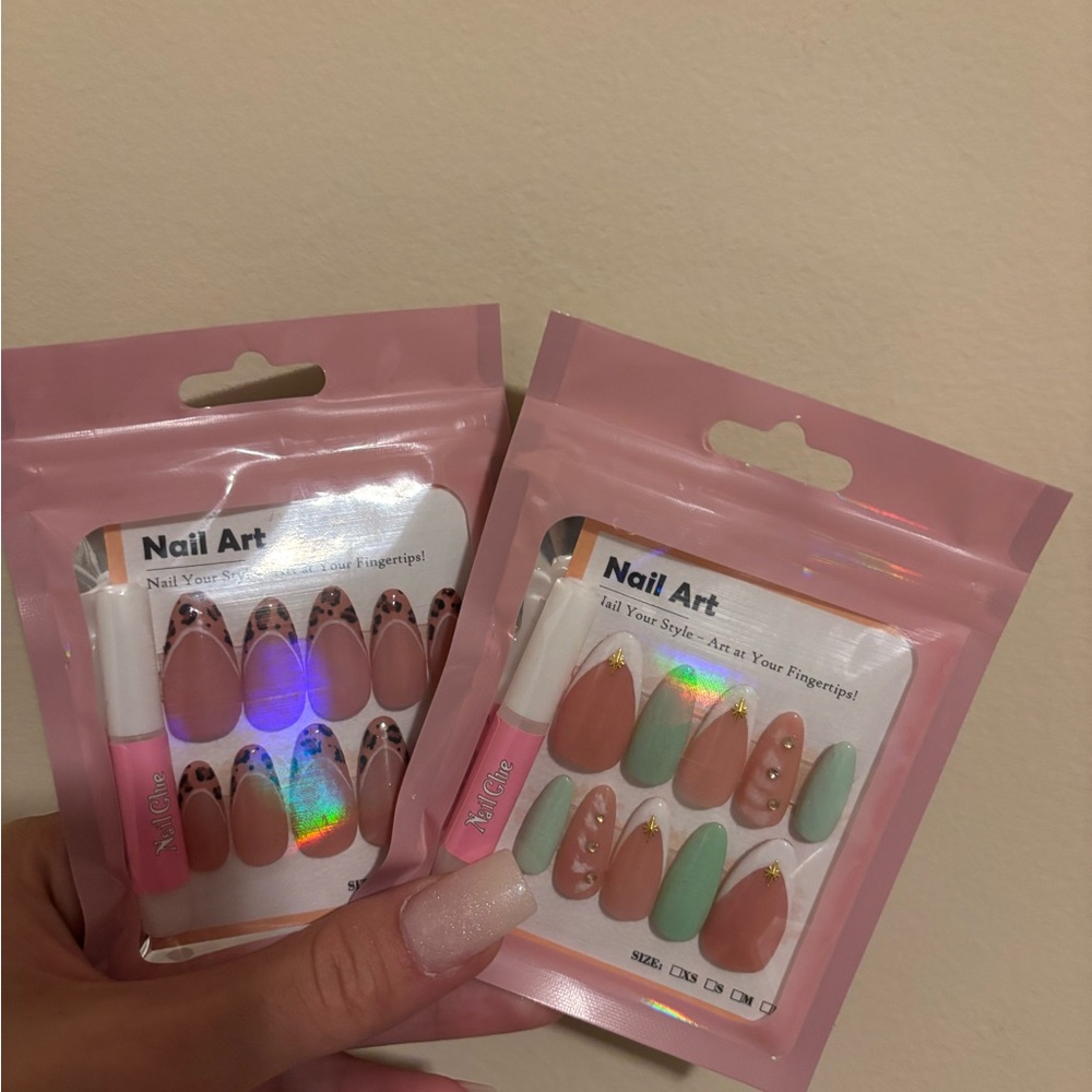 Pink and Green Nail Art Set with Accents